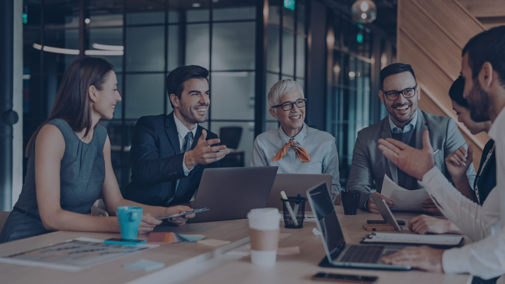 a group of enterprise architects in a collaborative training session